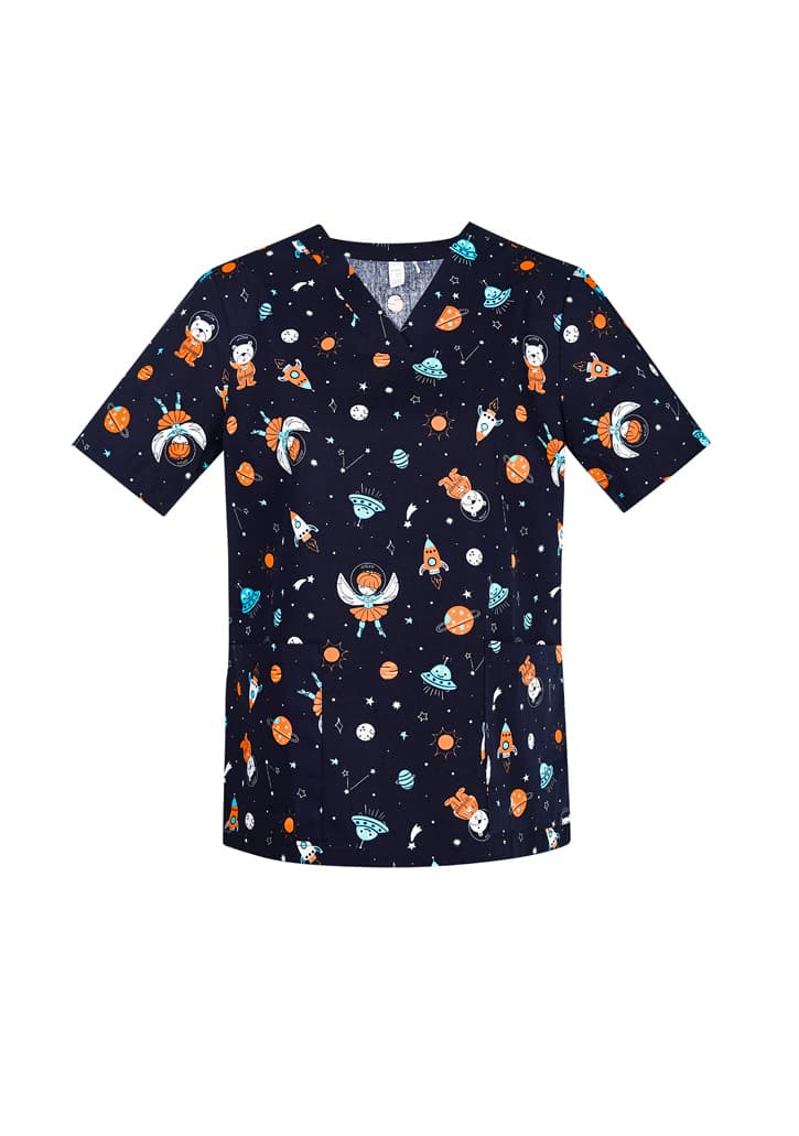 Printed Womens Space Party Scrub Top