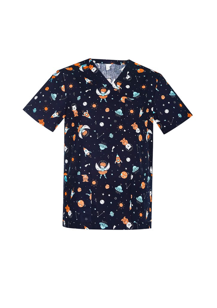 Printed Mens Space Party Scrub Top