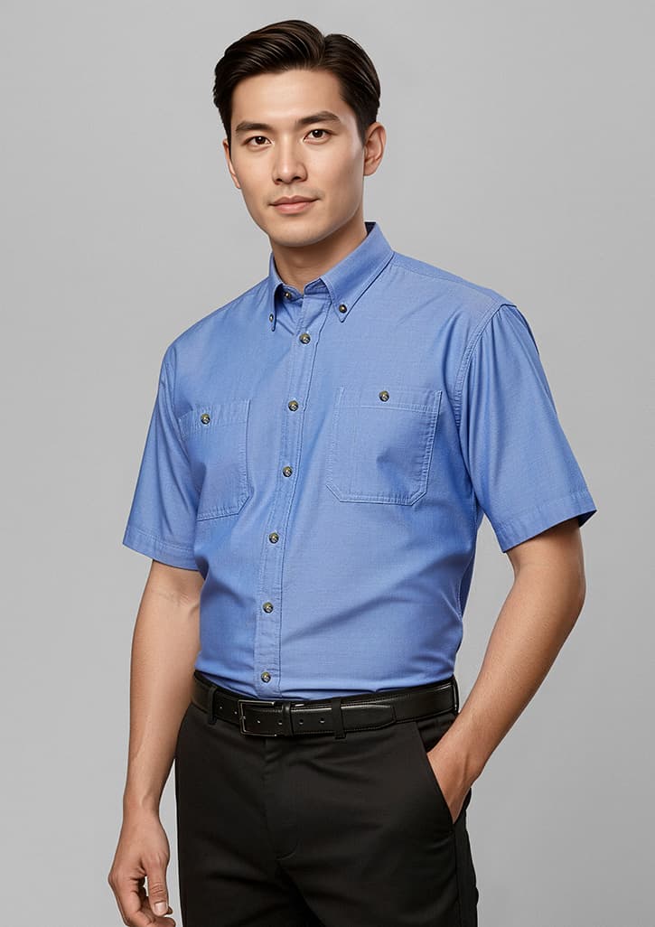 Chambray Mens Short Sleeve Shirt
