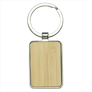 Rectangle Recycled Zinc Alloy Keyring w/ Bamboo