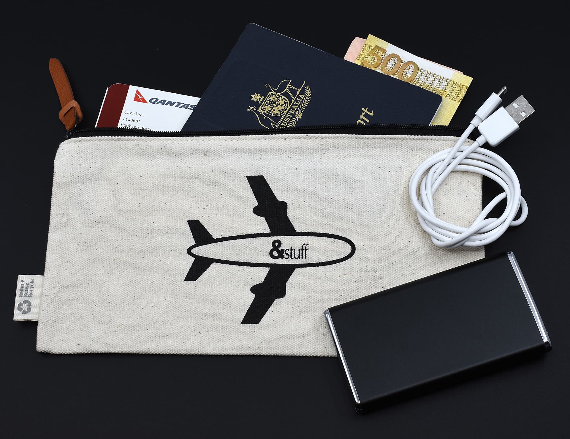 Calico Travel Pouch 12.5cm x 24.5cm
