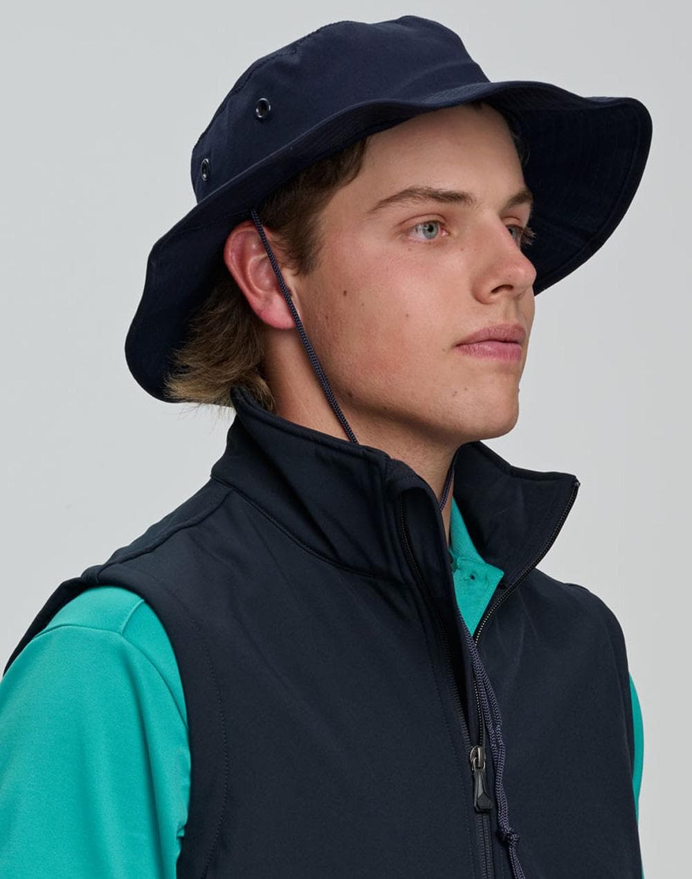 Surf hat with clip on chin strap