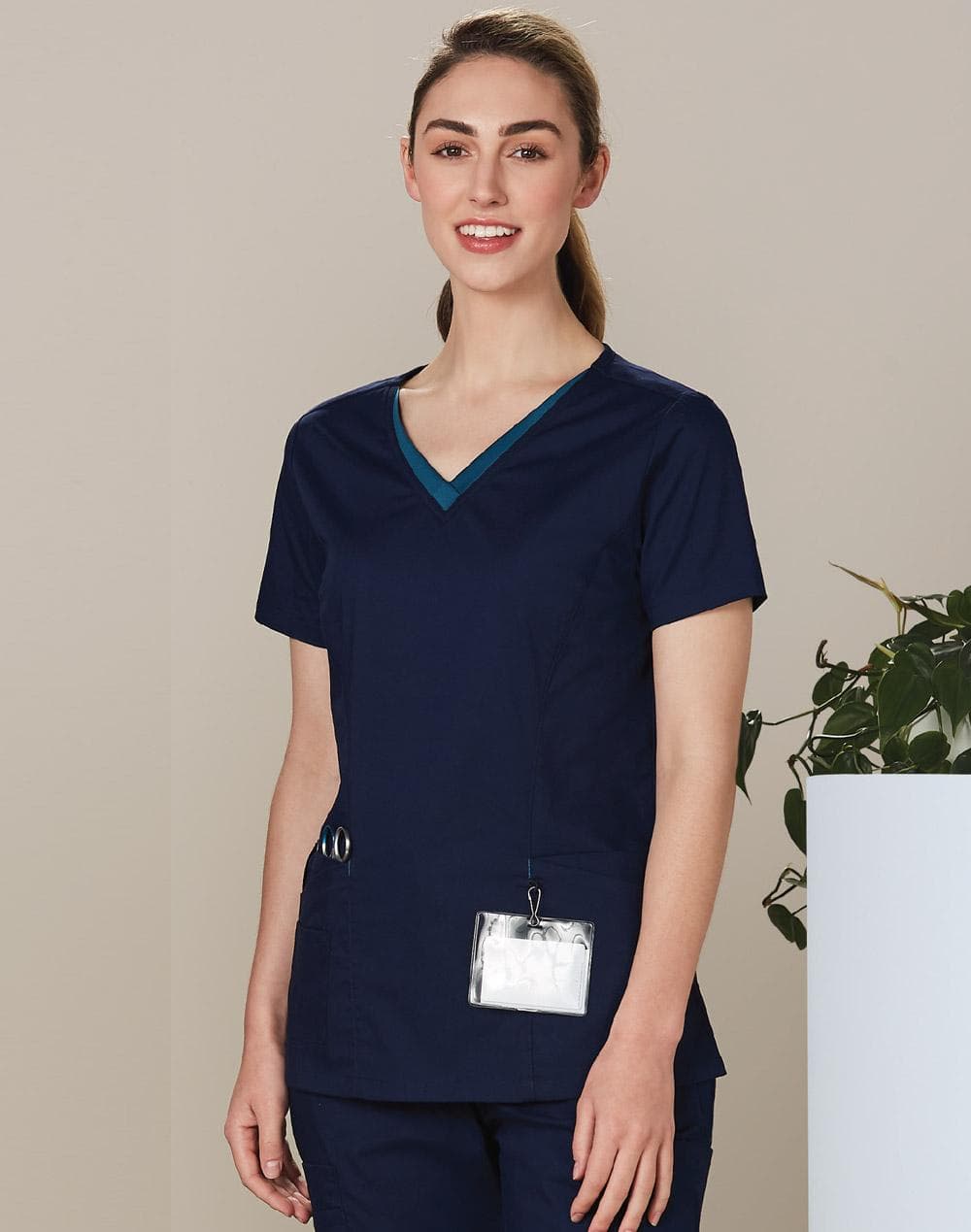 Ladies' Contrast Colour S/S Scrub Top