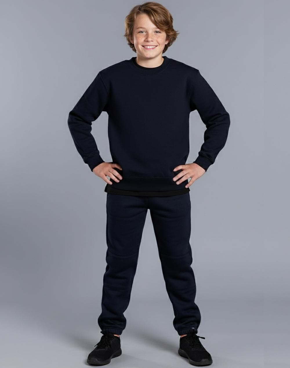 Kid's fleecy trackpants with Zip, Cuffs and knee padding