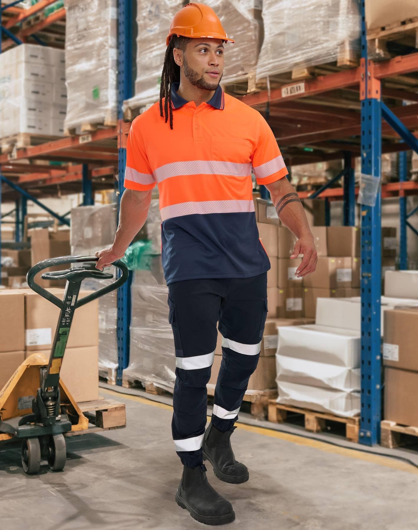 Cotton Stretch Drill Cuffed Work Pants With Tapes