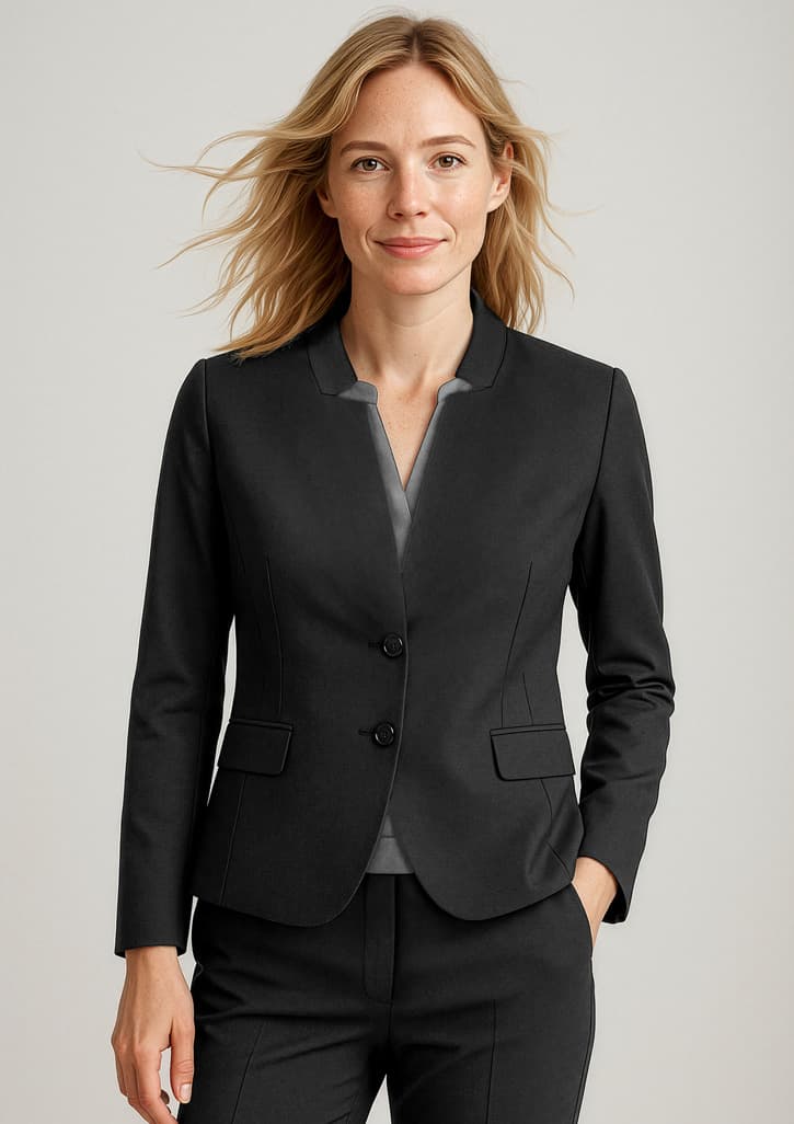 Comfort Wool Stretch Womens Short Jacket with Reverse Lapel