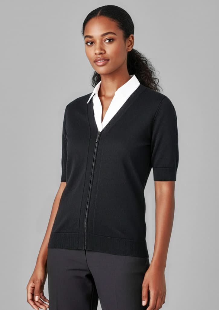 Zip Front Womens Short Sleeve Knit Cardigan