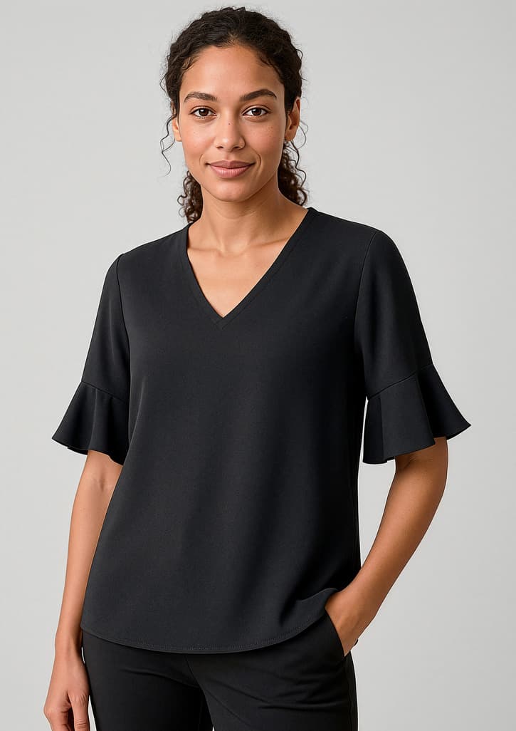 Aria Womens Fluted Sleeve Blouse