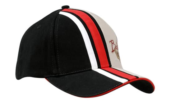 Brushed Heavy Cotton with Stripes on Crown & Peak with Sandwich Trim