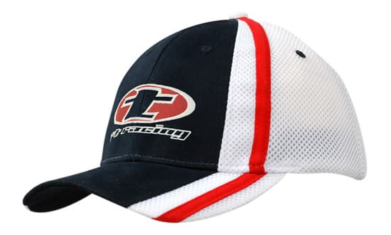 Brushed Heavy Cotton with Mesh Back and Fabric/Mesh Stripes on Crown & Peak