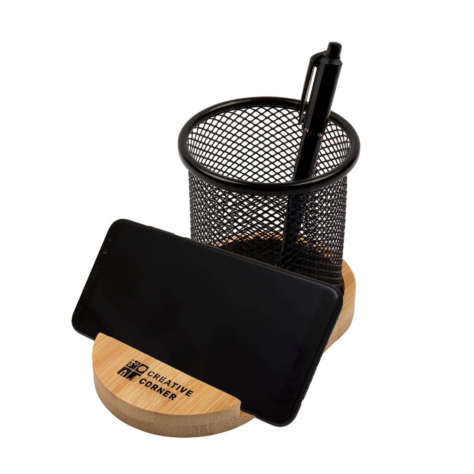 Bamboo Pen Tidy Phone Stand