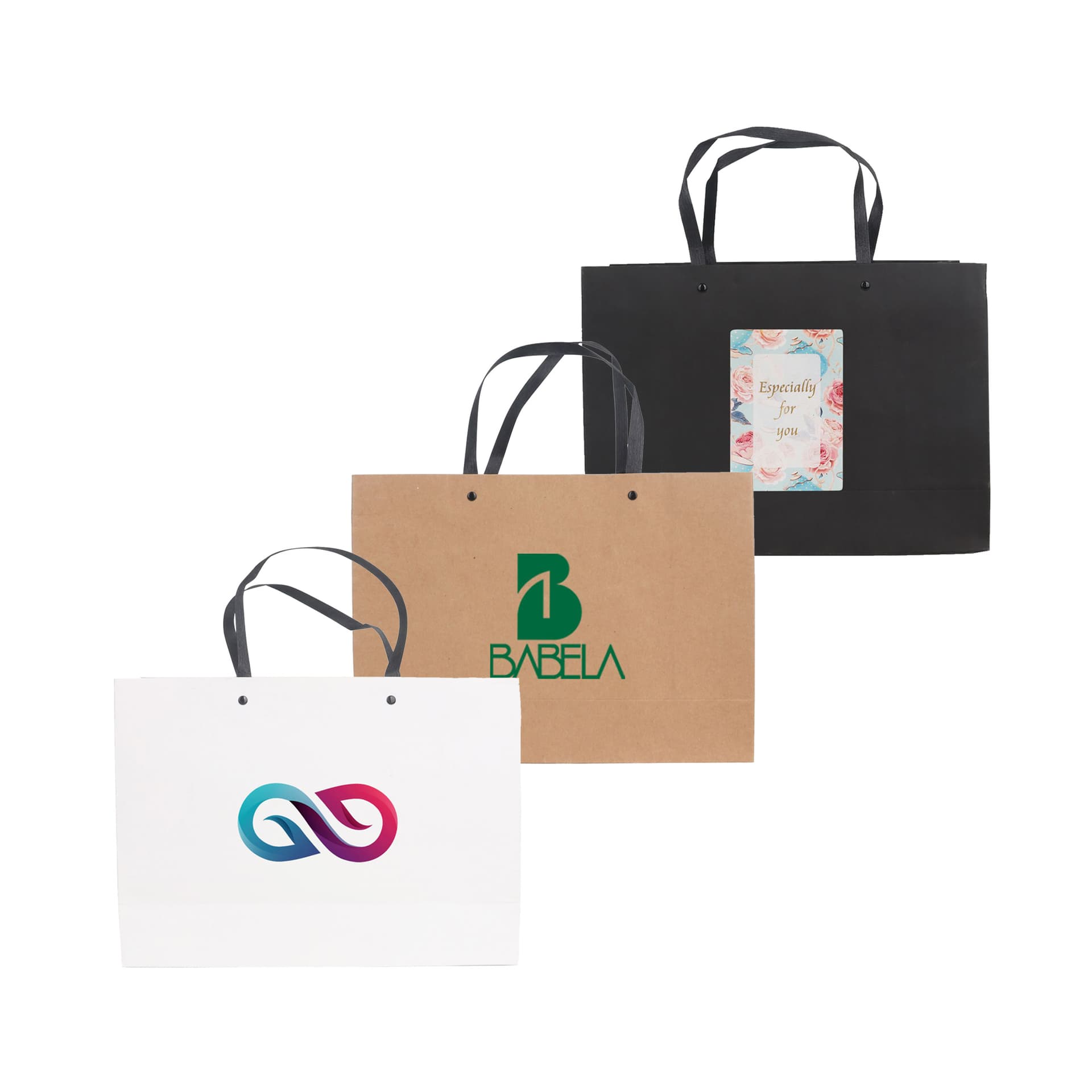 Medium Crosswise Paper Bag with Knitted Handle(320 x 250 x 110mm)