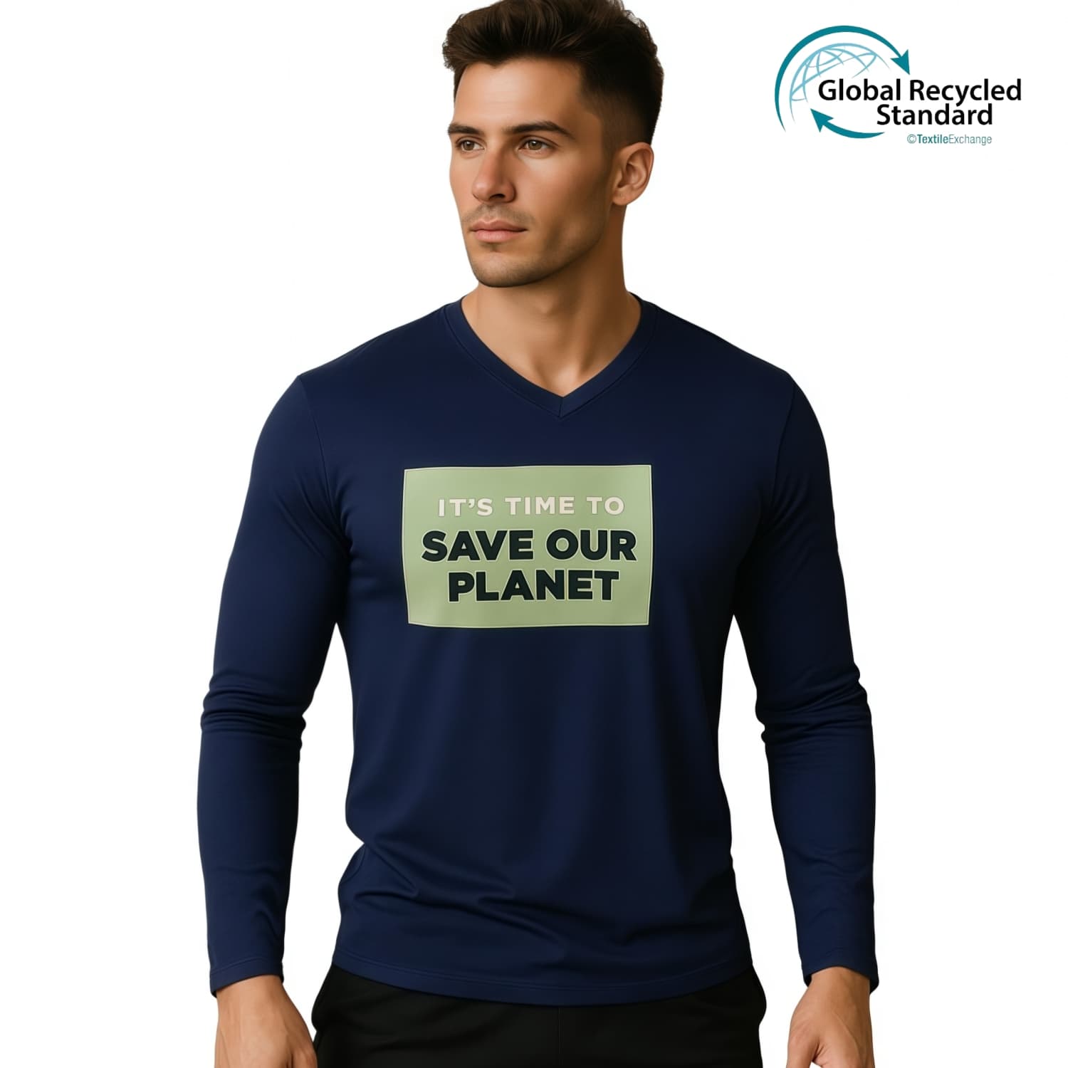 Unisex Adults RPET Milk Silk Sublimated V-Neck Long Sleeves Shirt