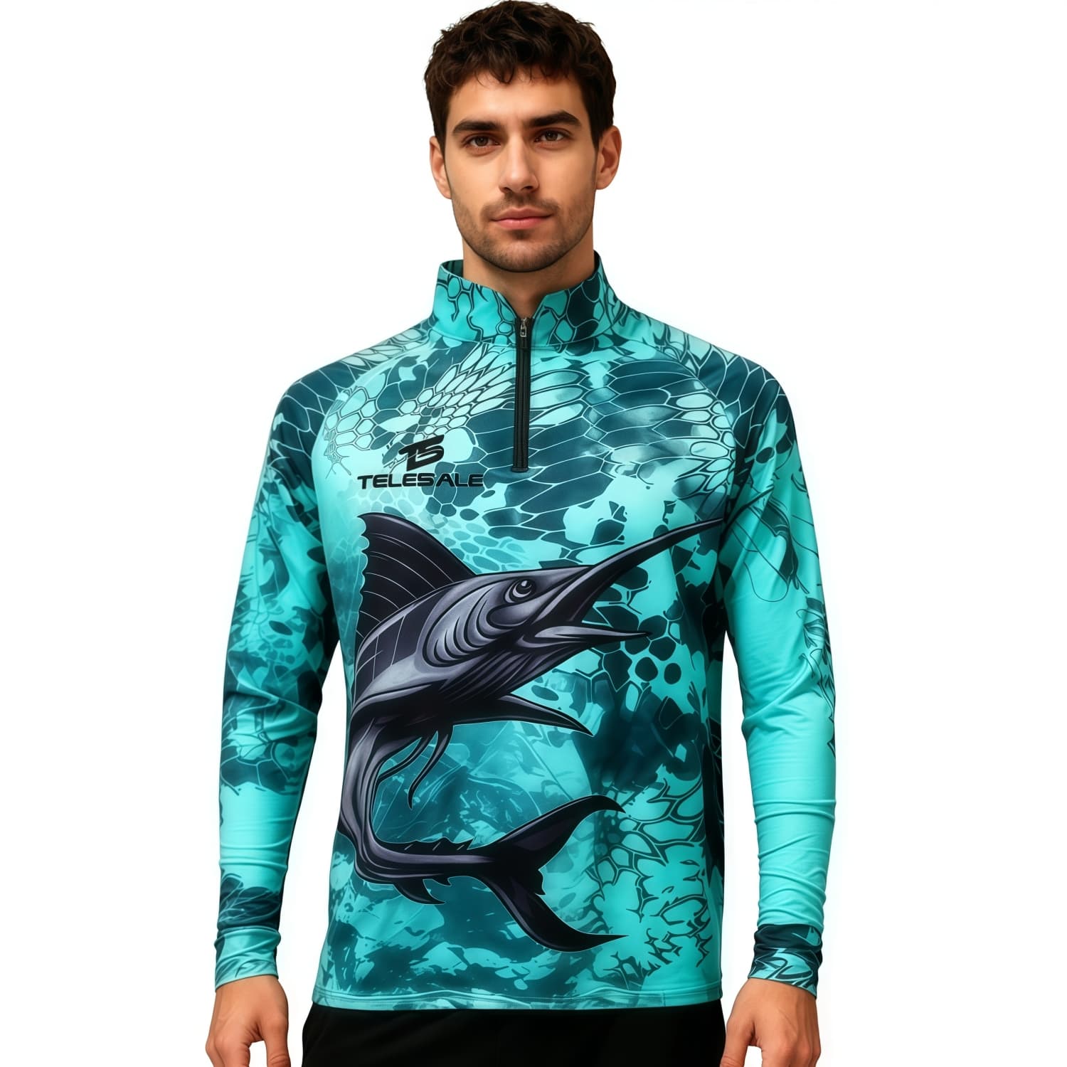 Men's Polyester Spandex Sublimated 1/4 Zip Fishing Raglan Pullover