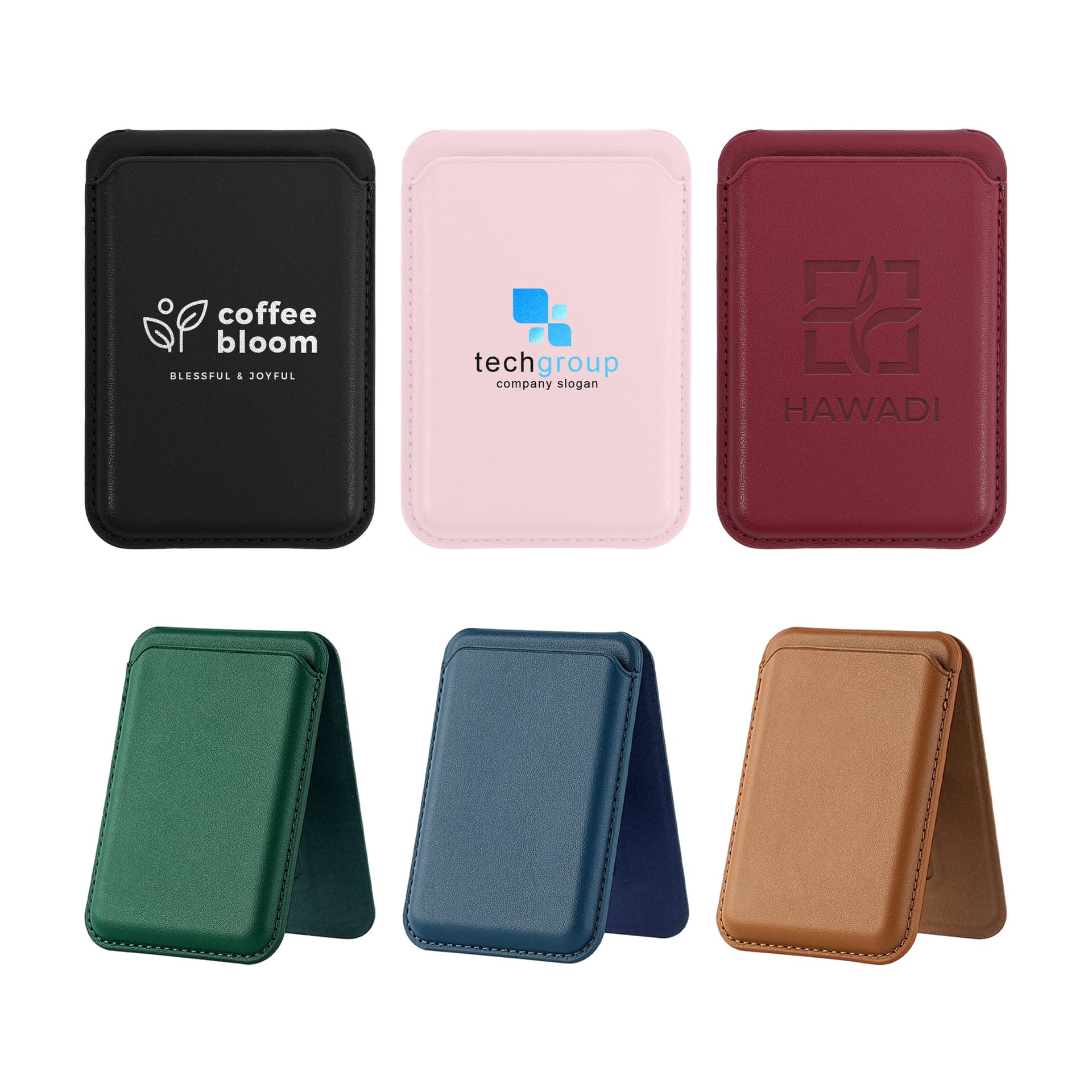 PU Foldable Magnetic Card Holder with Phone Stand