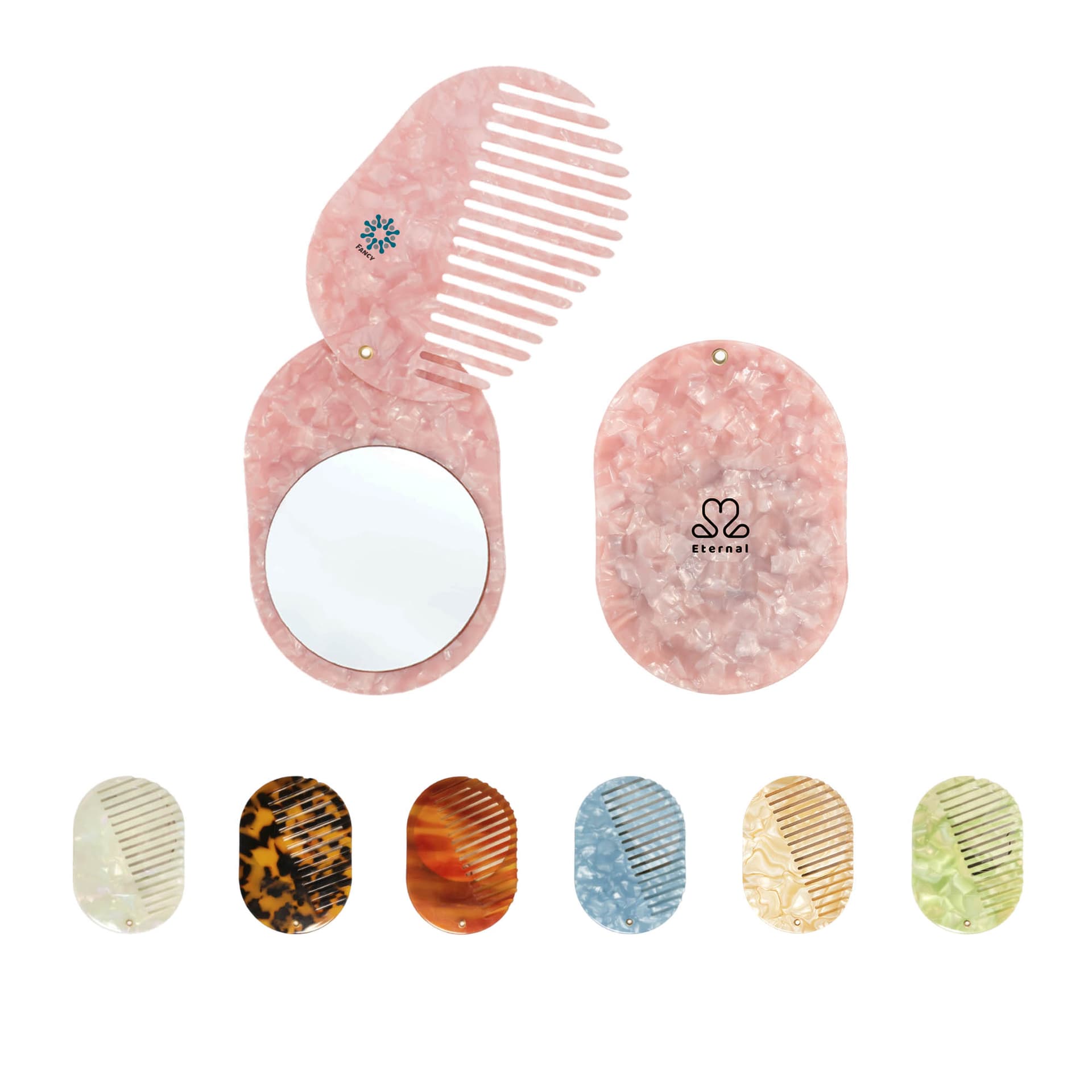 Portable Acetate Hair Comb with Mirror