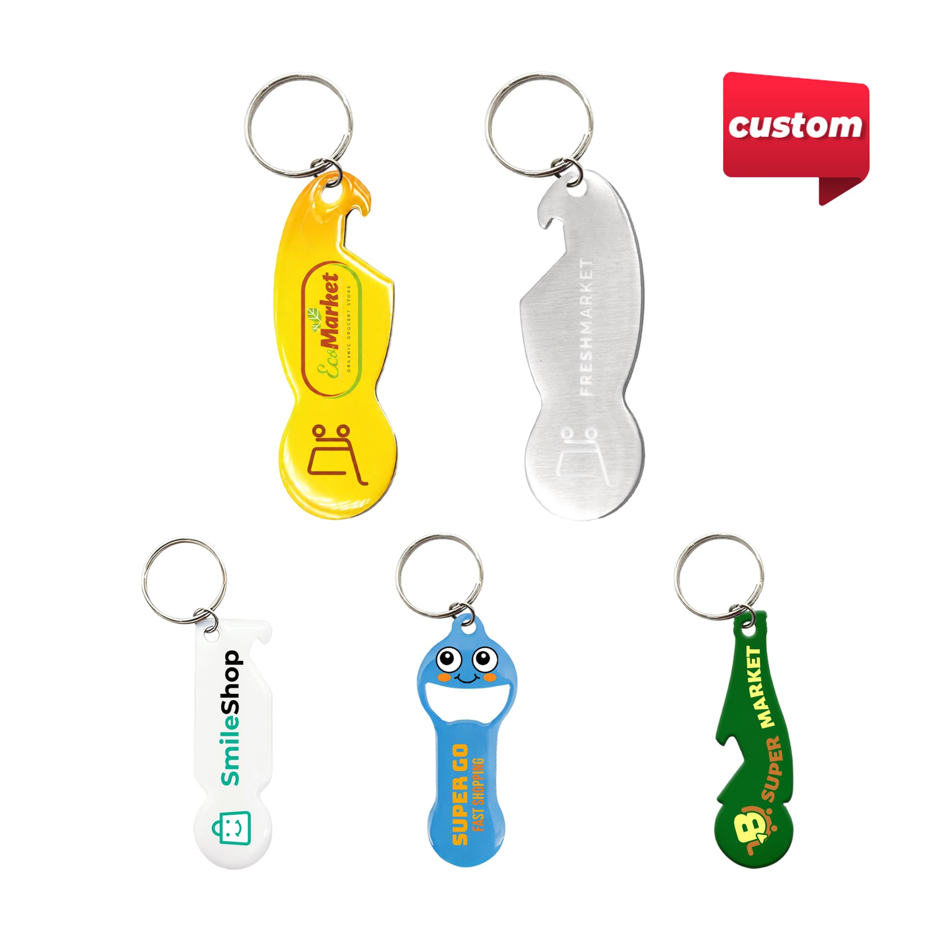 Custom Shape Trolley Coin Keyring Bottle Opener