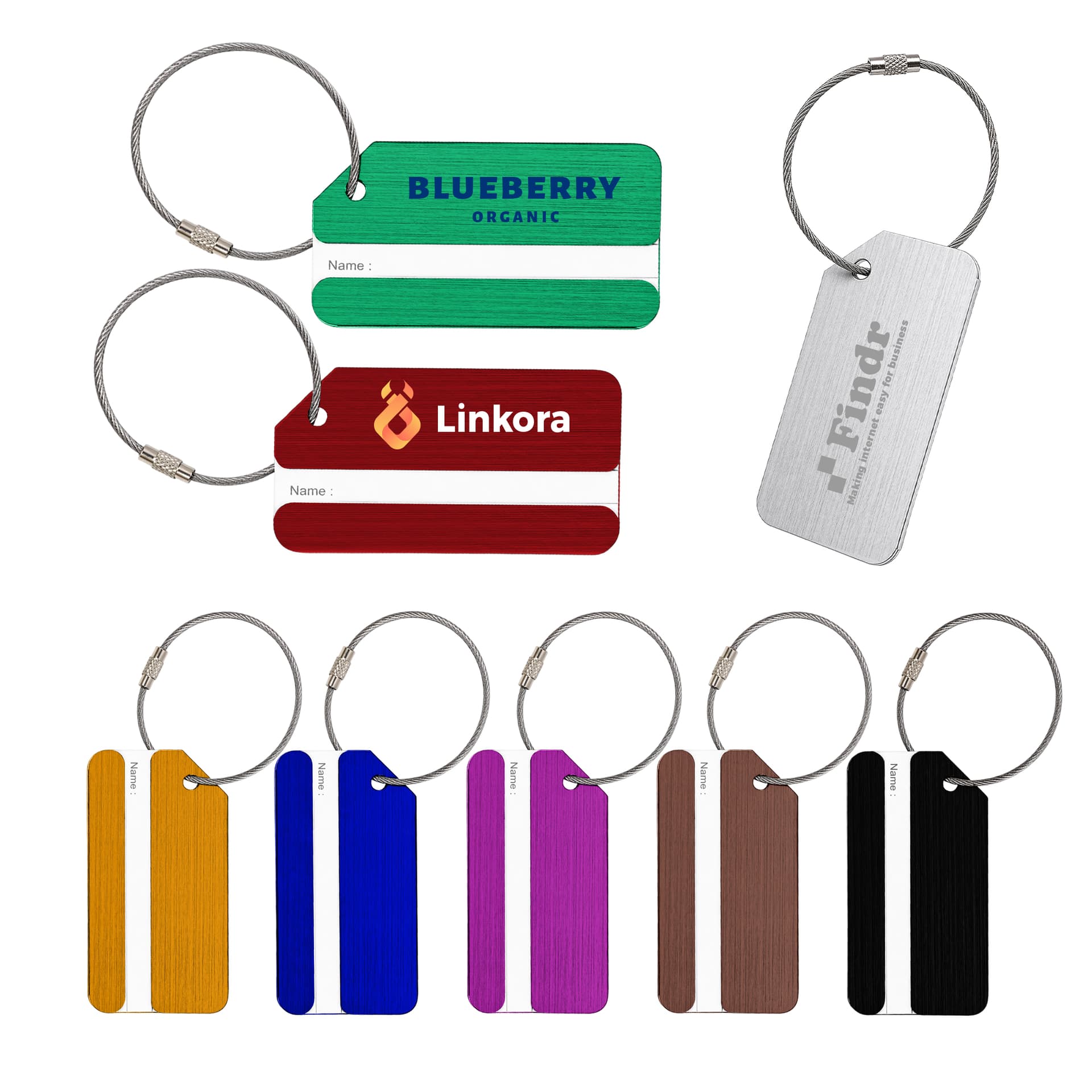 Square Brushed Aluminium Luggage Tag