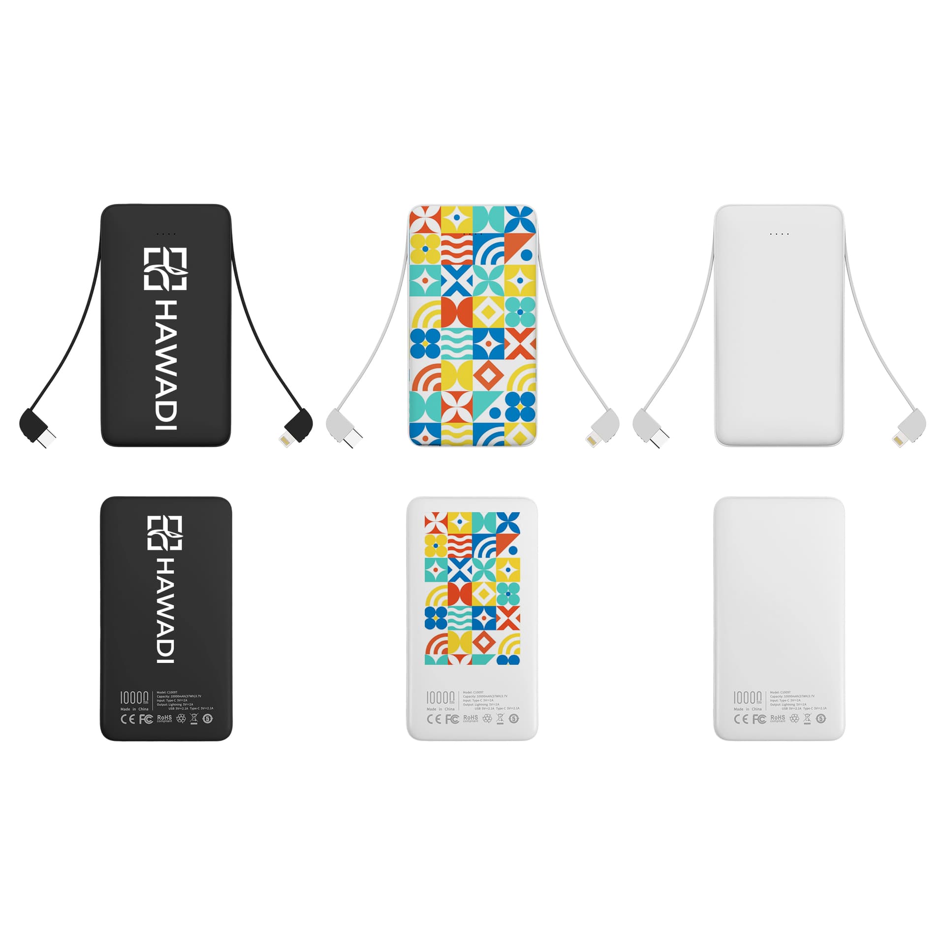 10000mAh Slim Power Bank with Charging Cable