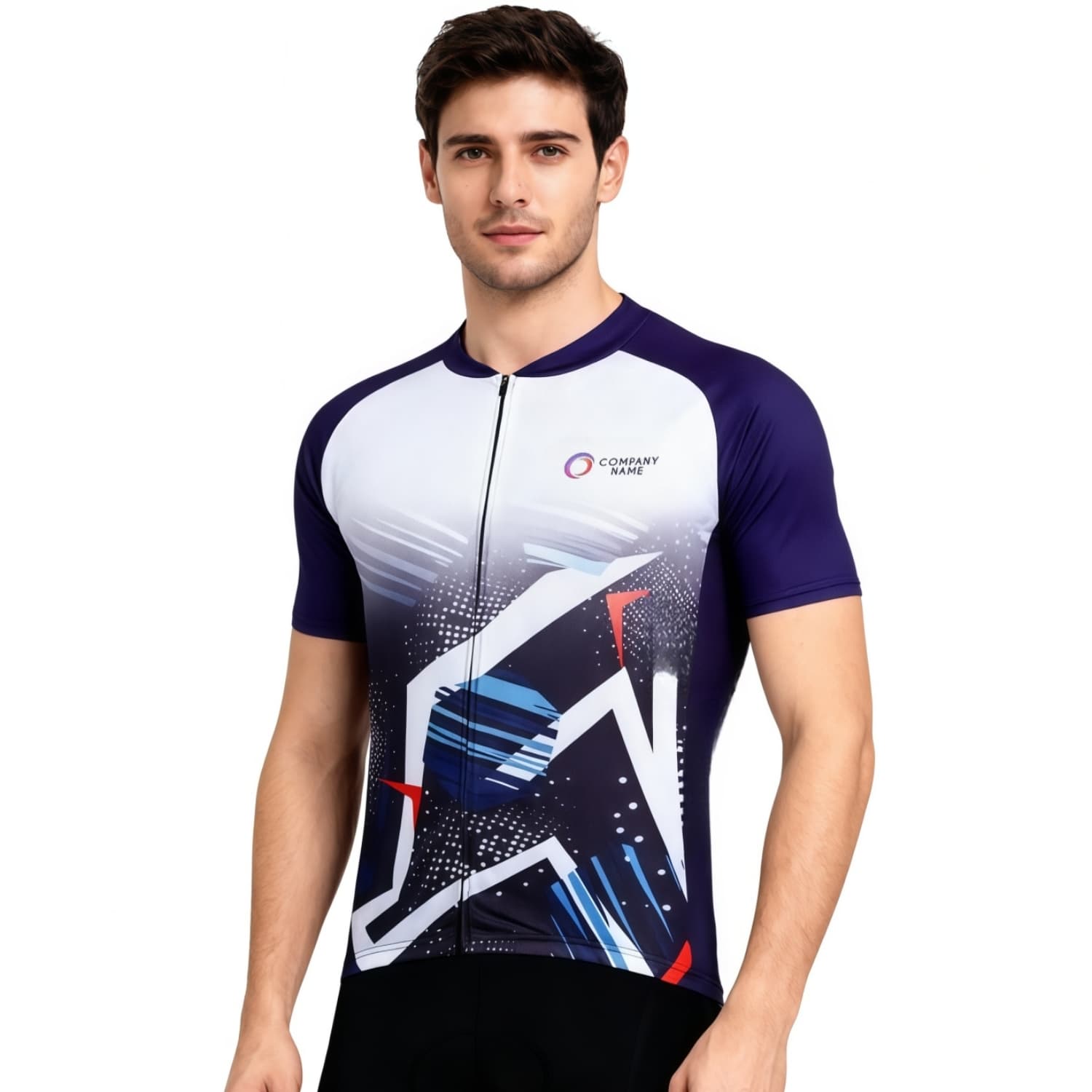 Unisex Sublimated Stand Collar Raglan Short Sleeves Cycling Jersey
