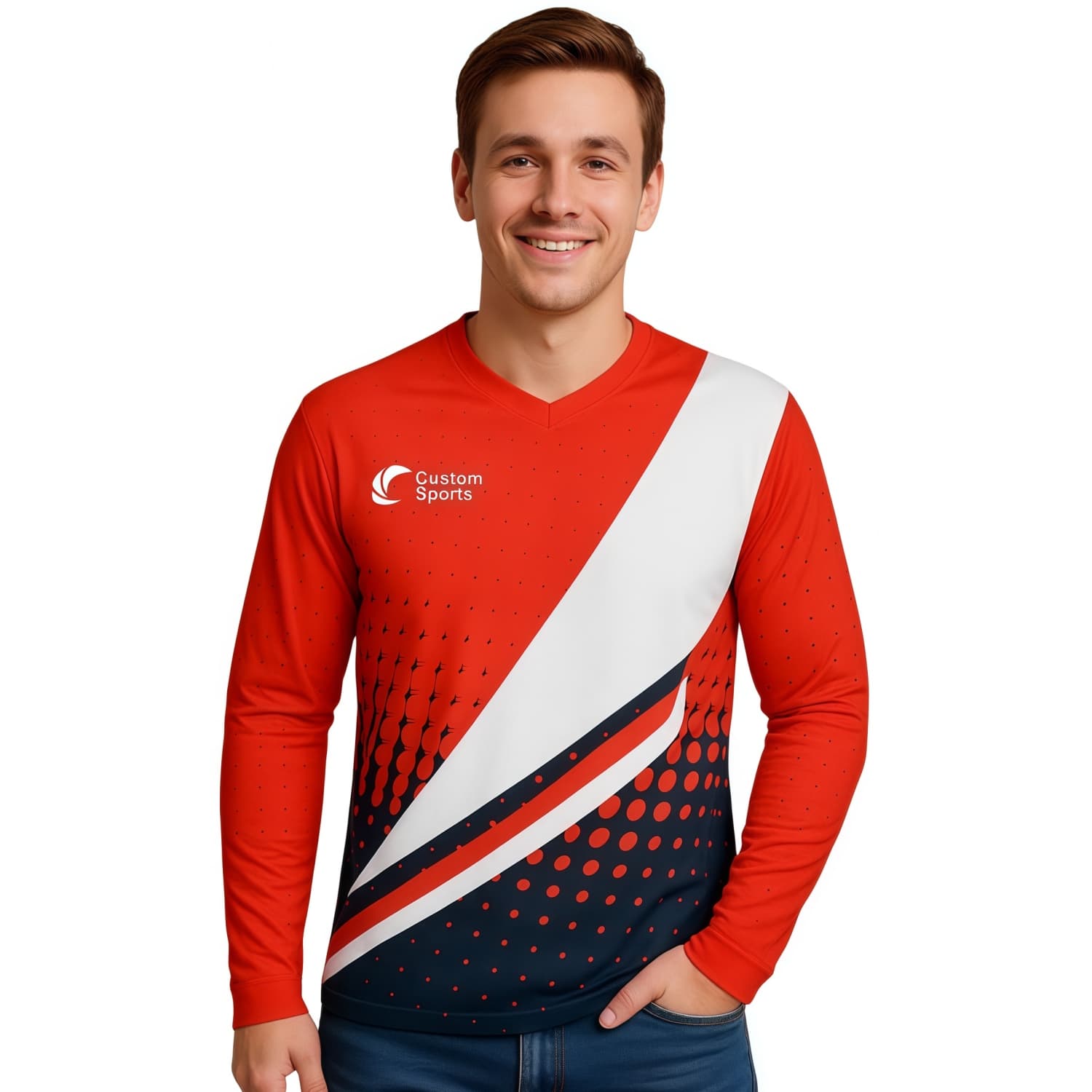 Unisex Adults 100% Polyester Micro Mesh V-Neck Long Sleeves Football Jersey
