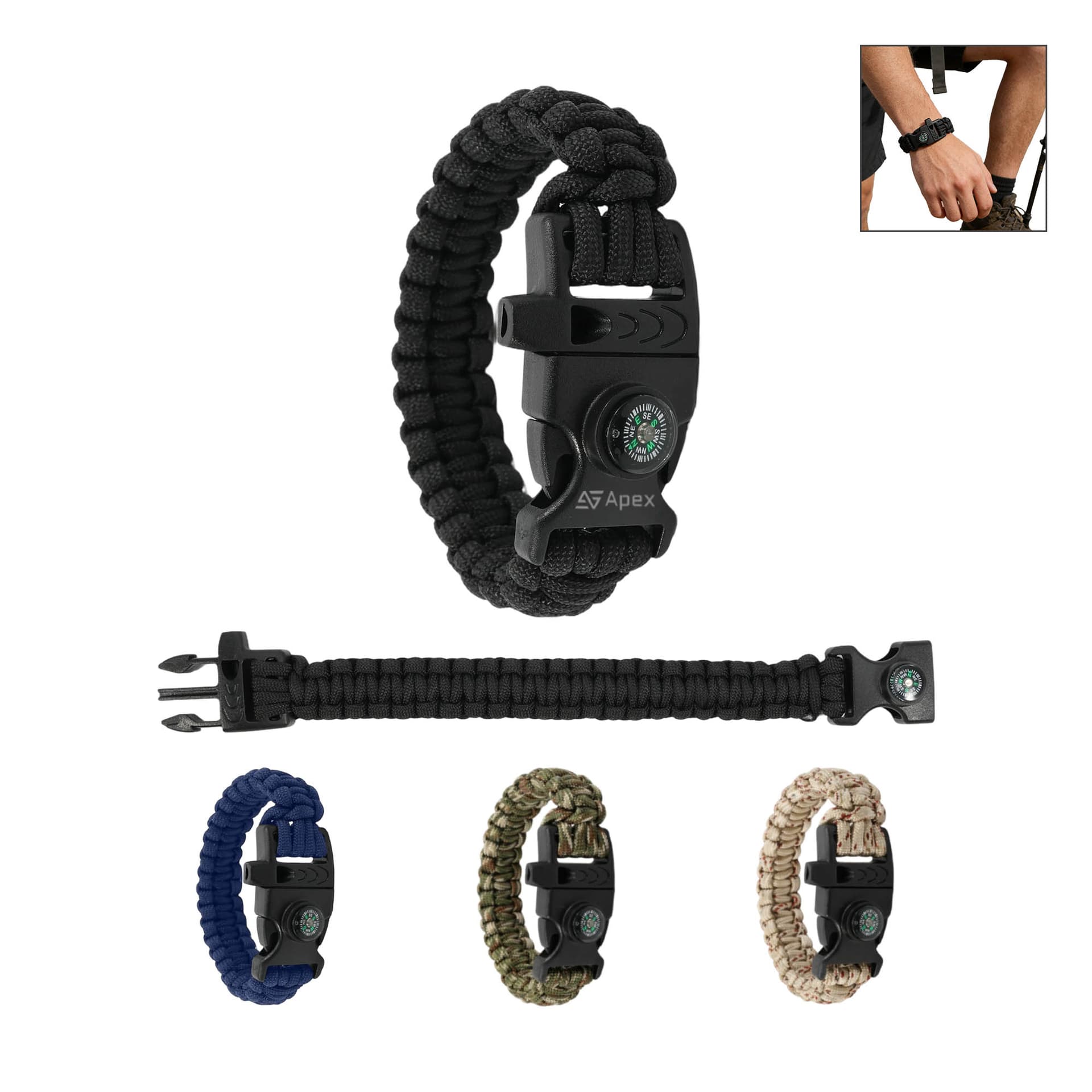3 in 1 Emergency Survival Bracelet with Whistle and Compass, Survival Kit