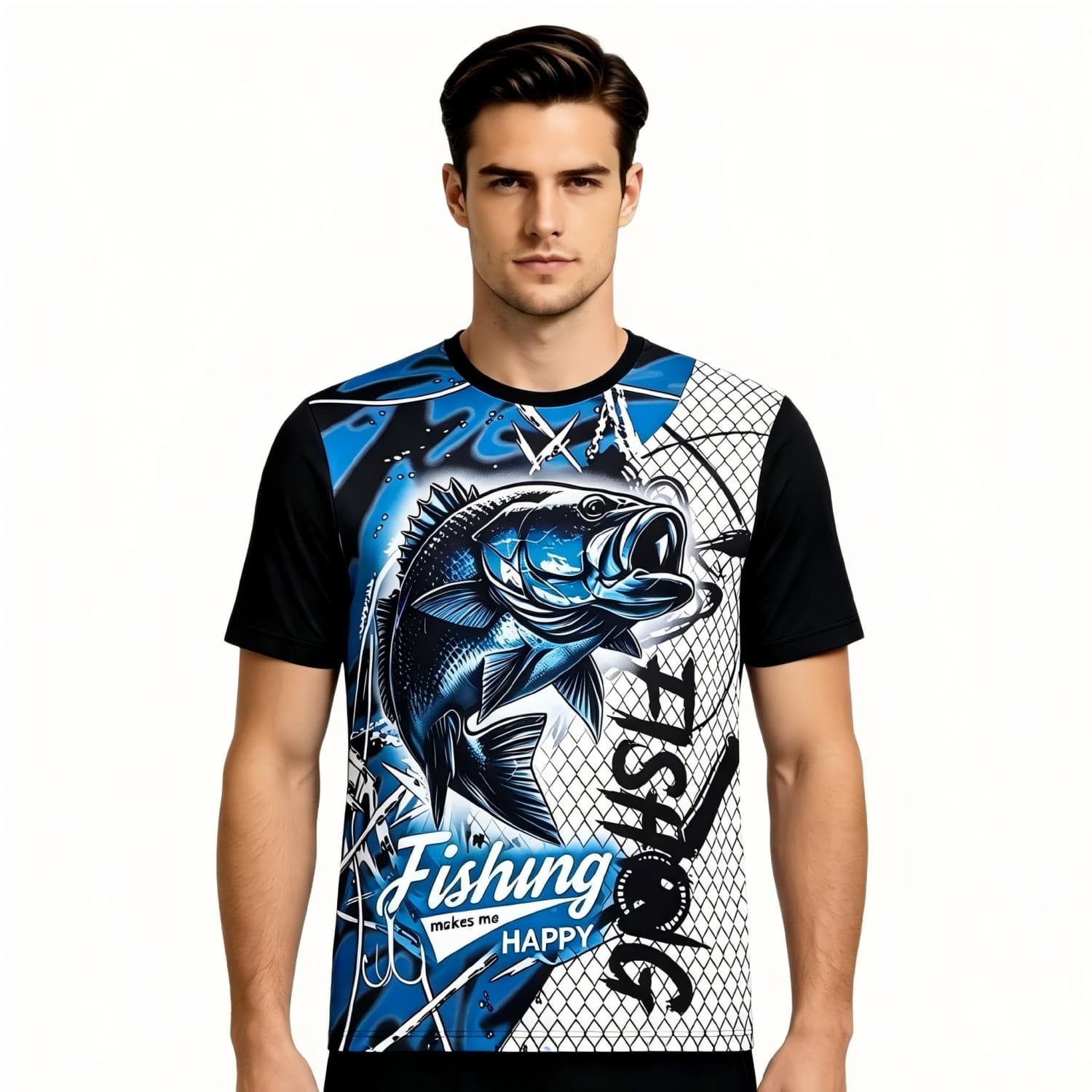 Men's Polyester Spandex Ultra Mesh Sublimated Sun Protection Fishing T-shirt