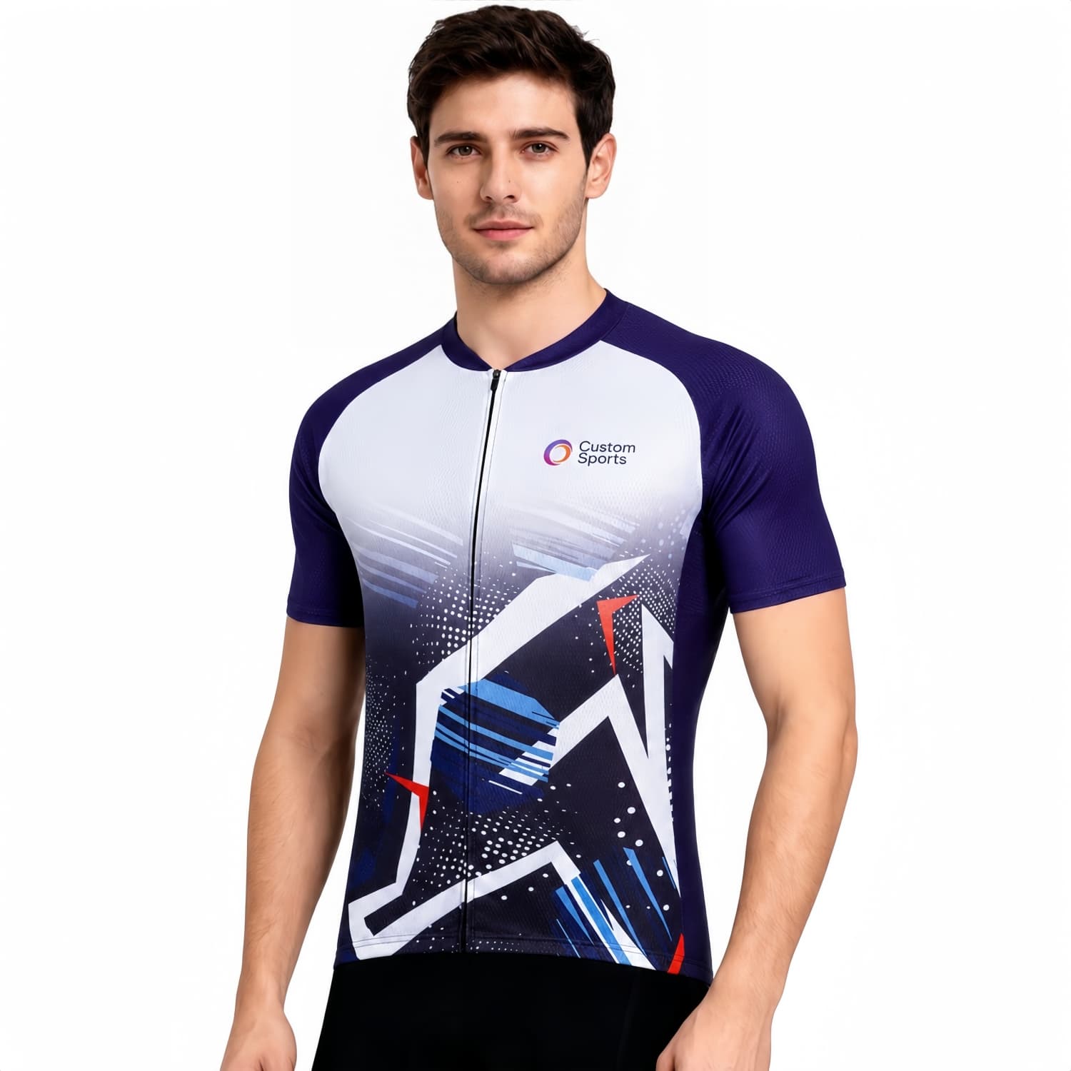 Unisex Sublimated Stand Collar Raglan Short Sleeves Cycling Jersey