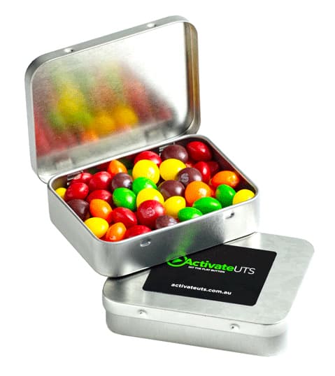 Rectangle Hinge Tin with Skittles 65g