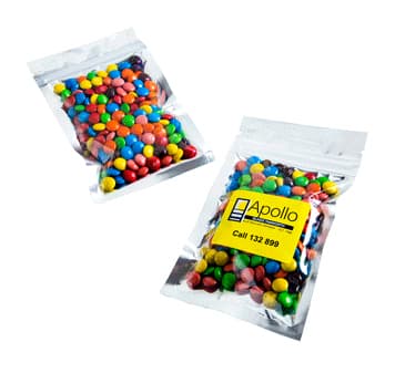 Silver Zip Lock Bag with Mini M&Ms 50g