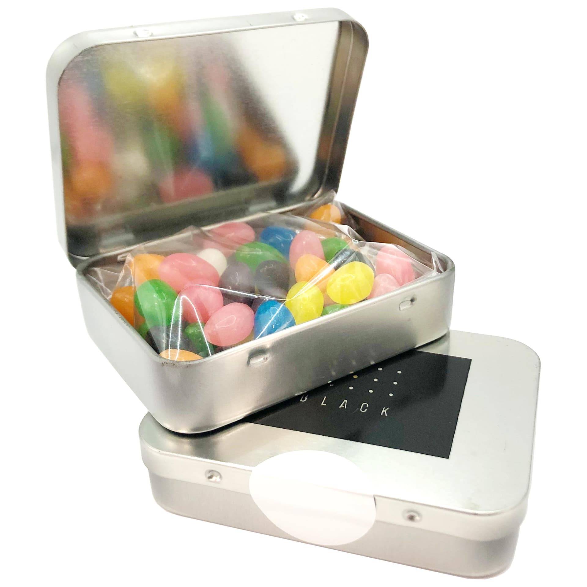 Rectangle Hinge Tin filled with Mini Jelly Beans 65g