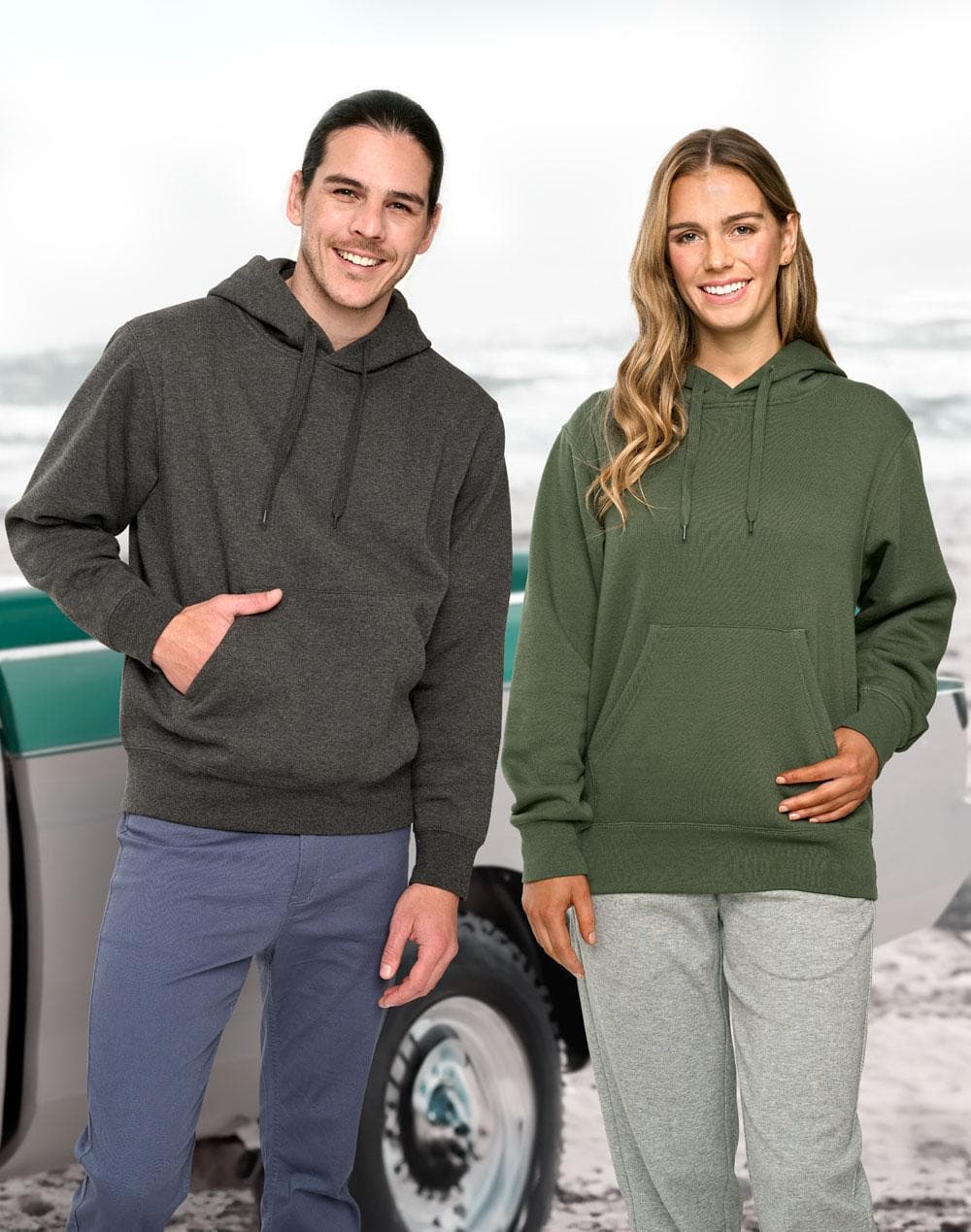 Adult's Close Front Contrast Fleecy Hoodie