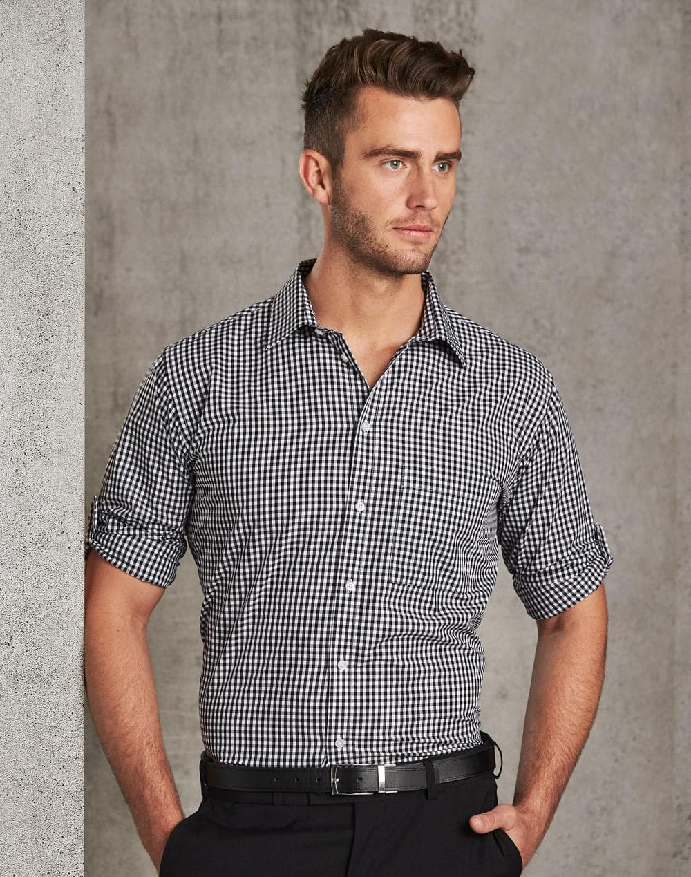 Men's Gingham Check Roll-up L/S Shirt